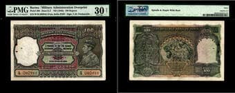 British India, 1945, King George VI, 100 Rupees, Calcutta Circle, Signed by C.D. Deshmukh, Burma Overprint, "MILITARY...