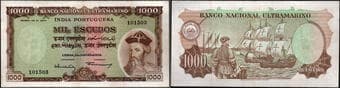 Indo-Portuguese, 1959, 1000 (Mil) Escudos, Banco Nacional Ultramarino, 7th Issue, Signed by Governor Francisco Jose...