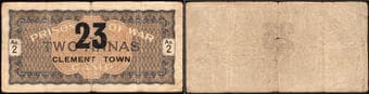 Prisoners of War Coupon, World War II, 1942, Two Annas, 23 Clement Town overprinted in Black, without bar at left, (KJ ...