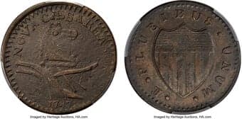 Colonials 1787 New Jersey Copper, Pattern Shield, M. 6-C, W-5040, Low R.5 -- Environmental Damage -- PCGS Genuine. AU...