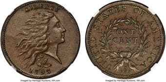 Large Cents 1793 1C Wreath, Vine and Bars Edge, S-6, B-7, R.3, AU58+ NGC. Breen Die State V, showing a faint die crack...
