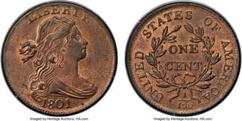 Large Cents 1801 1C S-216, B-6, R.1, MS64 Red PCGS. In his condition census that was published in 2000, Del Bland...