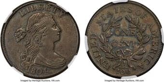 Large Cents 1804 1C S-266b, B-1, R.2, XF45 NGC. The Sheldon-266 is the sole 1804 cent variety from the 1804 Draped Bust...
