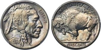 Buffalo Nickels 1924 5C MS67 PCGS. The chief's portrait is extra-sharp and the bison's fur is well-defined on this...