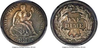 Seated Dimes 1874-CC 10C Arrows, F-101, R.4 -- Repaired -- PCGS Genuine. VF Details. The 1874-CC had a measly mintage...