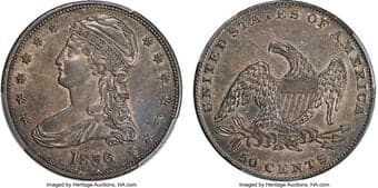 Reeded Edge Half Dollars 1836 50C Reeded Edge, GR-1, R.2, AU58 PCGS. CAC. This beautifully attractive piece's obverse...