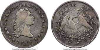 Early Dollars 1795 $1 Flowing Hair, Two Leaves, B-1, BB-21, R.2, VF30 PCGS. Bowers Die State I. This is a midgrade...