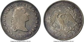 Early Dollars 1795 $1 Flowing Hair, Two Leaves, B-1, BB-21, R.2, XF45 PCGS. Bowers Die State I. Attractive golden-gray...