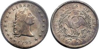 Early Dollars 1795 $1 Flowing Hair, Three Leaves, B-5, BB-27, R.1 -- Cleaned -- CACG. AU Details. Bowers Die State III....