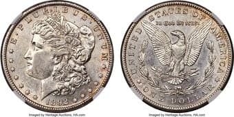 Morgan Dollars 1892-S $1 AU58 NGC. This wonderful Morgan contains only the slightest friction, minimal abrasions,...