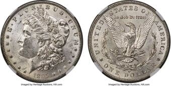 Morgan Dollars 1895-O $1 MS61 NGC. Mostly brilliant surfaces display a few wisps of golden color, and satiny mint...
