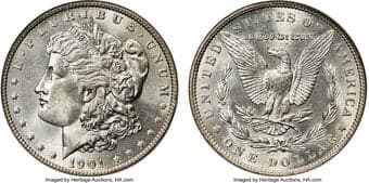 Morgan Dollars 1901 $1 MS63 NGC. Most 1901 Morgans grade in the About Uncirculated range, despite a respectable mintage...