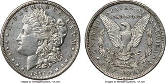 Proof Morgan Dollars 1895 $1 PR50 PCGS. VAM-4, JD-3. Hints of golden and blue-steel patina dance across hairlined...
