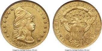Early Quarter Eagles 1805 $2 1/2 BD-1, R.4, MS60 NGC. Bass-Dannreuther Die State b/a. Even in the best of...