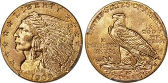 Indian Quarter Eagles 1909 $2 1/2 MS66+ PCGS. The 1909 Indian quarter eagle is often available through MS65, but it is...