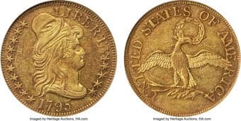Early Half Eagles 1795 $5 Small Eagle, BD-3, High R.3, AU58 NGC. Bass-Dannreuther Die State c/b. A delicate die crack...