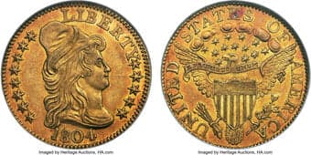 Early Half Eagles 1804 $5 Small 8, BD-3, R.5, AU58 NGC. Bass-Dannreuther Die State d/i. The terminology on these pieces...