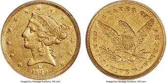 Liberty Half Eagles 1839-C $5 AU50 NGC. Winter-1. The early die state, without rim break at the lower obverse. The...