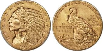 Indian Half Eagles 1910-S $5 MS64 PCGS. The branch mint in San Francisco claimed the largest mintage of Indian gold...