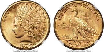 Indian Eagles 1920-S $10 MS61 NGC. The 1920-S Indian Head eagle stands alone in the series as the only S-Mint ten...