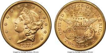 Liberty Double Eagles 1872-S $20 MS64 PCGS. Small Squat S. The 1872-S Liberty double eagle claims a substantial mintage...