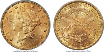 Liberty Double Eagles 1877-S $20 MS63 PCGS. The 1877-S double eagle was shipped to European and South American...