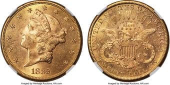 Liberty Double Eagles 1885-S $20 MS64+ NGC. Tall S. The substantial 1885-S mintage at 683,500 coins, was entered into...