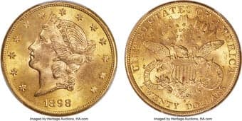 Liberty Double Eagles 1898-S $20 MS65+ PCGS. One can count on one hand the number of numerically finer surviving 1898-S...