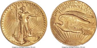 High Relief Double Eagles 1907 $20 High Relief, Flat Rim, AU53 PCGS. The 1907 High Relief Saint-Gaudens double eagle is...