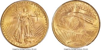 Saint-Gaudens Double Eagles 1916-S $20 MS66 PCGS. From a mintage of 796,000 pieces, the 1916-S Saint-Gaudens double...