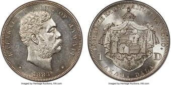 Coins of Hawaii 1883 $1 Hawaii Dollar MS63 NGC. The Hawaii dollar was a product of the San Francisco Mint, as were the...