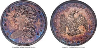 Patterns 1838 P50C Half Dollar Judd-72, Pollock-75, R.5, PR67 Cameo NGC. The obverse depicts a draped bust of Liberty...