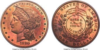 Patterns 1880 $1 Metric Dollar, Judd-1646, Pollock-1846, Low R.6, PR65 Red and Brown PCGS. CAC. William Barber's Metric...