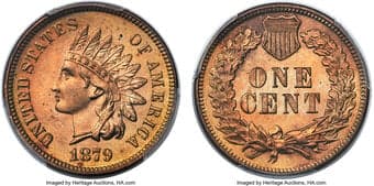 Indian Cents 1879 1C MS65+ Red PCGS. CAC. Snow-4. A hefty 1879 mintage was just over 16 million Indian cents, yet heavy...