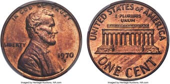 Lincoln Cents 1970-S 1C Large Date, Doubled Die Obverse, FS-101, MS64 Red and Brown PCGS. The doubling on this variety...