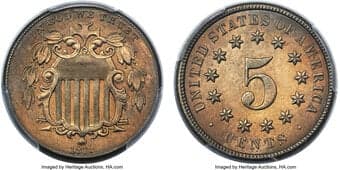Shield Nickels 1873 5C Closed 3 MS66 PCGS. It is immediately apparent why this date logotype was changed in early 1873...