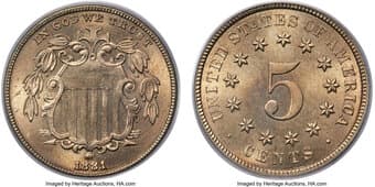 Shield Nickels 1881 5C MS66 PCGS. Though not as scarce as the 1880, the low-mintage 1881 (68,800 business strikes) is...