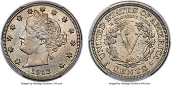 Liberty Nickels 1912-S 5C MS65 PCGS. This rose-gold Gem 1912-S nickel lacks the strike deficiency on the obverse that...