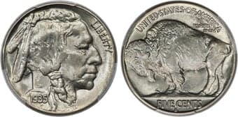 Buffalo Nickels 1935-S 5C MS67+ PCGS. The San Francisco Mint resumed nickel production in 1935 after a three-year...