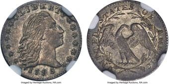 Early Half Dimes 1795 H10C V-4, LM-10, R.3, AU53 NGC. Ex: Manhattan Collection. This late die state is attributable by...