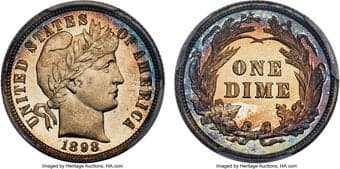 Proof Barber Dimes 1898 10C PR67+ Cameo PCGS. CAC. Often considered the best-produced proof issue within the Barber...
