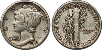 Mercury Dimes 1916-D 10C VF35 PCGS. CAC. The mintage for the 1916-D Mercury dime issue is the lowest in the series,...