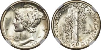 Mercury Dimes 1917-S 10C MS67 Full Bands NGC. Surprisingly few 1917-S Mercury dimes survive as fine as MS67 with Full...