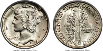 Mercury Dimes 1921-D 10C MS64 Full Bands PCGS. The 1921-D has the second lowest mintage of the Mercury dime series,...