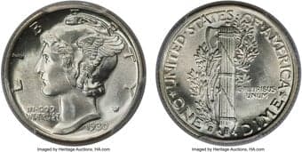 Mercury Dimes 1930-S 10C MS67 Full Bands PCGS. Ex: Holman Collection. This frosty, untoned 1930-S dime is among the...
