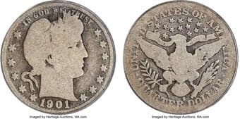 Barber Quarters 1901-S 25C Good 4 PCGS. The 1901-S mintage was the lowest mintage of the design's history at 72,664...