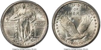 Standing Liberty Quarters 1917-D 25C Type One MS66+ Full Head PCGS. CAC. The 1917-D Type One quarter is collectible in...