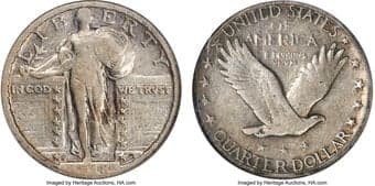 Standing Liberty Quarters 1918/7-S 25C FS-101 Fine 15 NGC. Formerly FS-008.5. Dates were hubbed on U.S. coins by 1918,...