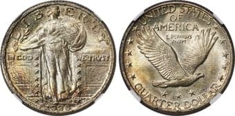 Standing Liberty Quarters 1926 25C MS66+ Full Head NGC. The 1926 has proven itself to be a more challenging acquisition...