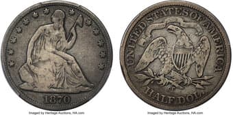 Seated Half Dollars 1870-CC 50C WB-101, Die Pair 5, R.6, VG8 PCGS. The 1870 issue of half dollars from the Carson City...